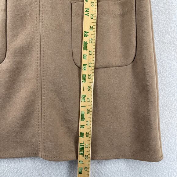 MAX STUDIO Dress S Stretch Faux Suede Sleeveless V-Neck Mini Shift Vicuna Brown - Picture 11 of 12